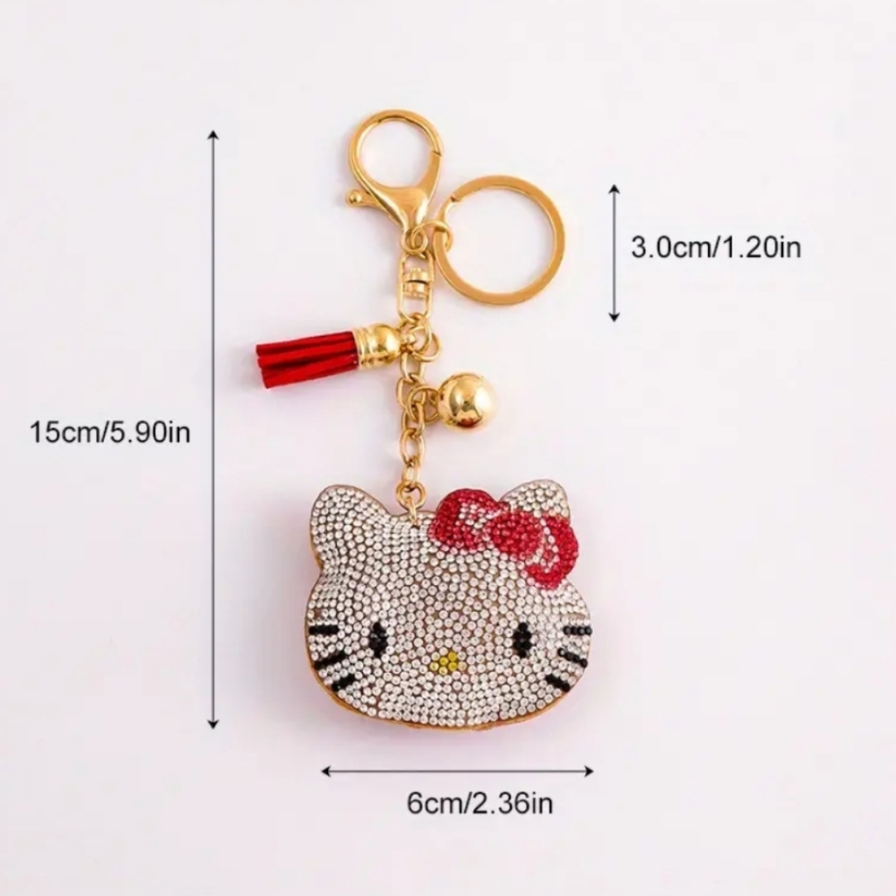 NEW! HELLO KITTY Crystal Rhinestone Keychain/Purse 🎒 Charm ~🎄 🎁 Kids 😺 🐾 - Picture 2 of 6